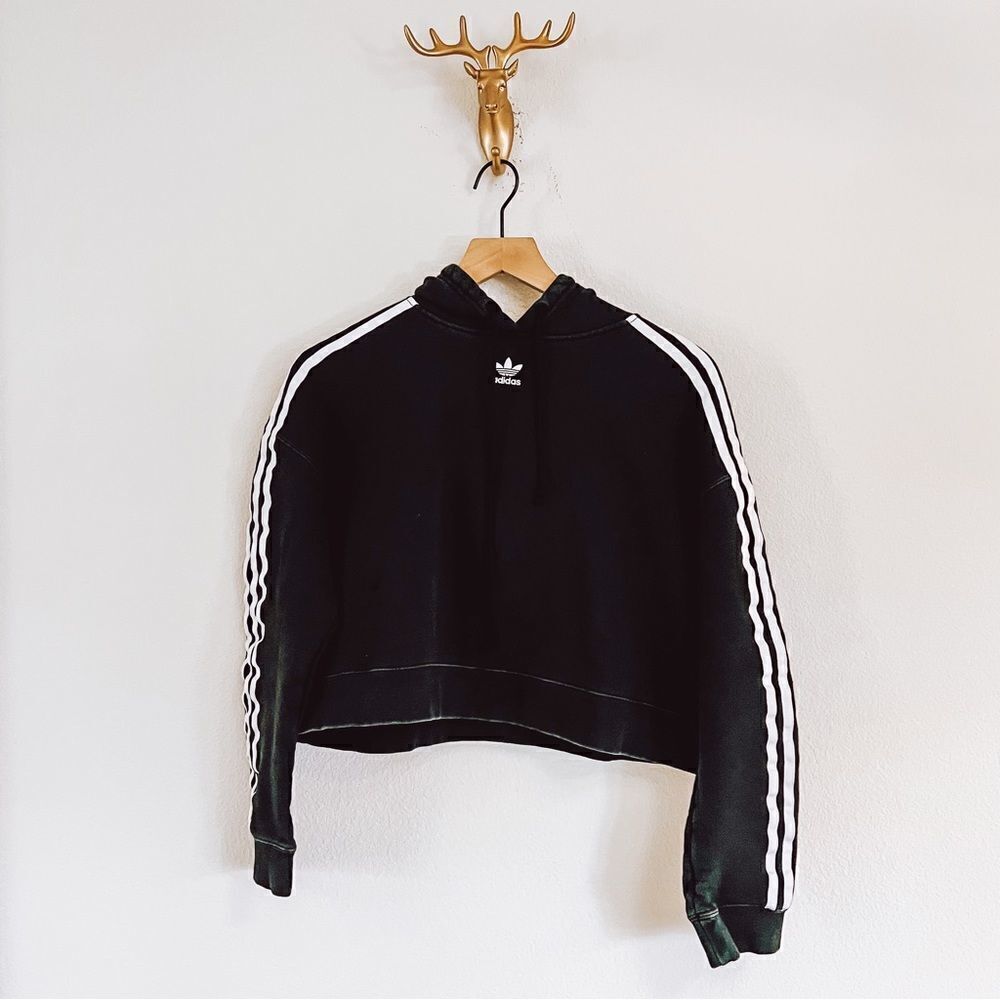ADIDAS WOMEN'S Black Cropped Hoodie Size Small